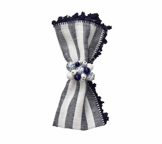 Linea Napkin in White & Navy, Set of 4