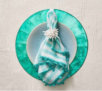 Linea Napkin in White & Seafoam, Set of 4