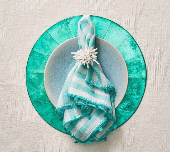 Linea Napkin in White & Seafoam, Set of 4