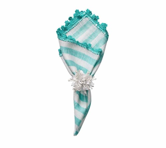 Linea Napkin in White & Seafoam, Set of 4