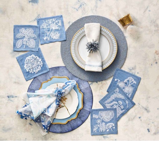 Watercolor Napkin in White & Multi, Set of 4