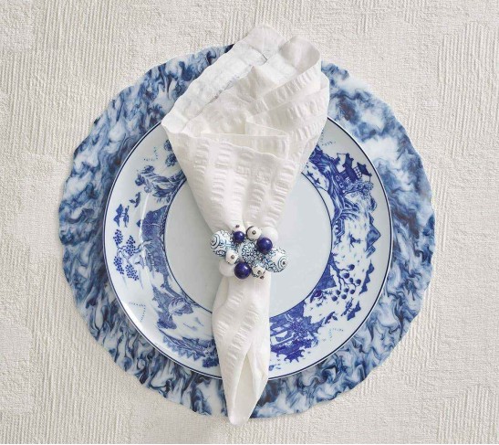 Cloud Napkin Ring in White & Blue, Set of 4