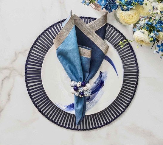 Cloud Napkin Ring in White & Blue, Set of 4