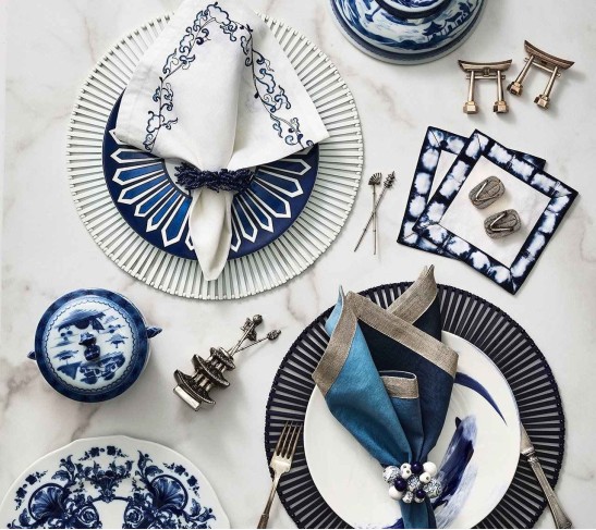 Cloud Napkin Ring in White & Blue, Set of 4