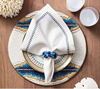 Poppy Napkin Ring in Blue, Set of 4