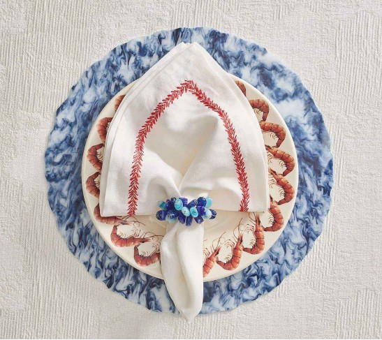 Poppy Napkin Ring in Blue, Set of 4