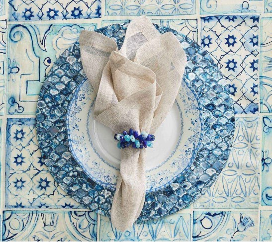 Poppy Napkin Ring in Blue, Set of 4