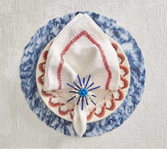Capri Napkin Ring in Navy & White, Set of 4
