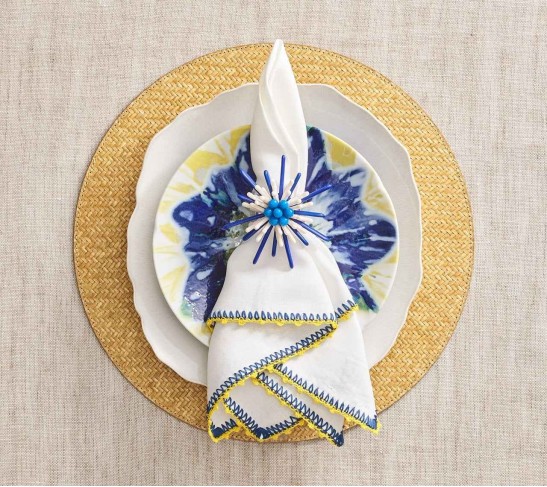 Capri Napkin Ring in Navy & White, Set of 4