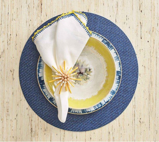 Capri Napkin Ring in Yellow & White, Set of 4
