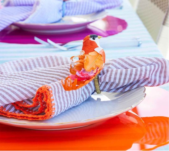 Chirp Napkin Ring in Pink & Orange, Set of 4