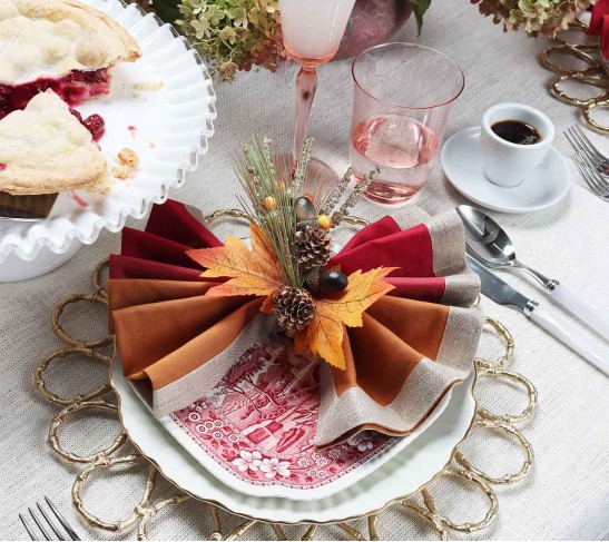 Dip Dye Napkin in Cranberry & Orange, Set of 4