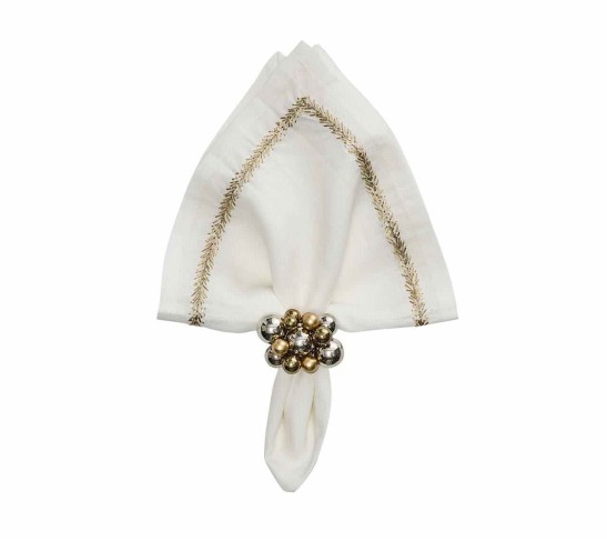 Jardin Napkin in White, Gold & Silver, Set Of 4
