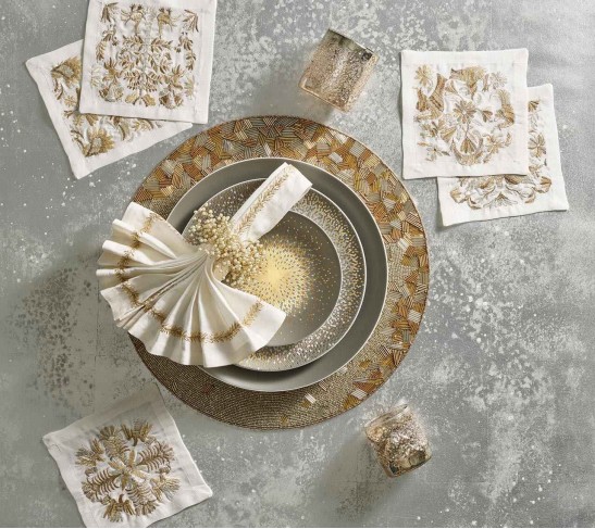Jardin Napkin in White, Gold & Silver, Set Of 4