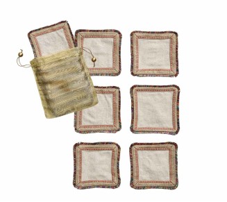 Spectrum Linen Cocktail Napkins in Natural & Multi , Set of 6 in a Gift Bag