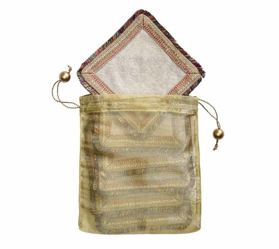 Spectrum Linen Cocktail Napkins in Natural & Multi , Set of 6 in a Gift Bag