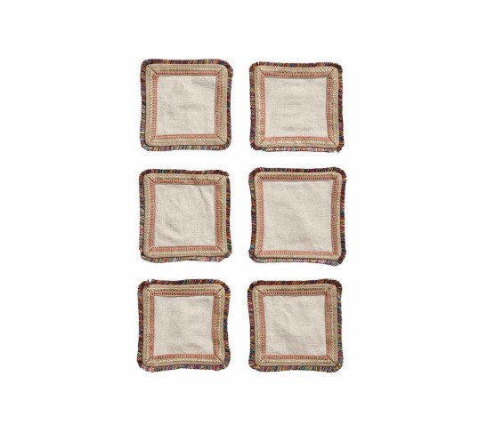 Spectrum Linen Cocktail Napkins in Natural & Multi , Set of 6 in a Gift Bag