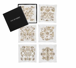 Otomi Cocktail Napkins in Gold & Silver, Set of 6 in Gift Box