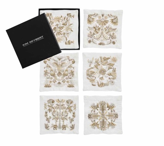 Otomi Cocktail Napkins in Gold & Silver, Set of 6 in Gift Box