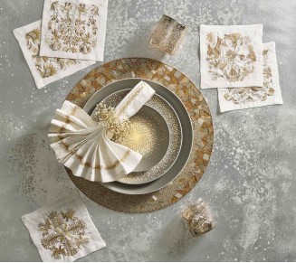 Otomi Cocktail Napkins in Gold & Silver, Set of 6 in Gift Box