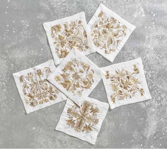 Otomi Cocktail Napkins in Gold & Silver, Set of 6 in Gift Box