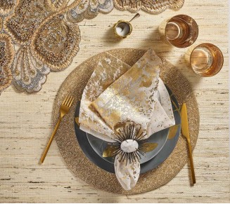 Metafoil Napkin in White & Gold , Set of 4