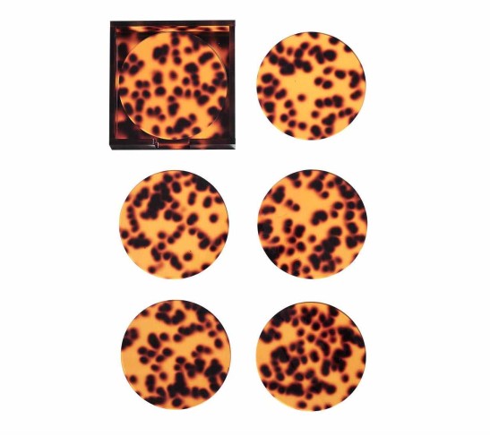 Tortoise Drink Coasters in Brown, Set of 6 in a Caddy