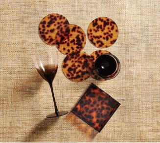Tortoise Drink Coasters in Brown, Set of 6 in a Caddy