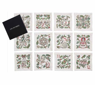 12 Days of Christmas Linen Cocktail Napkins, Set of 12 in a Gift Box