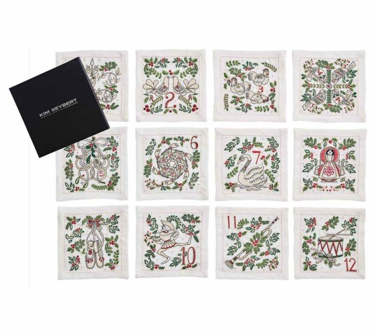12 Days of Christmas Linen Cocktail Napkins, Set of 12 in a Gift Box