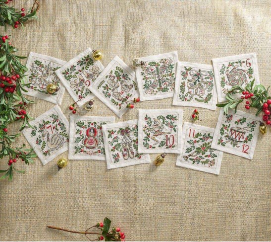 12 Days of Christmas Linen Cocktail Napkins, Set of 12 in a Gift Box