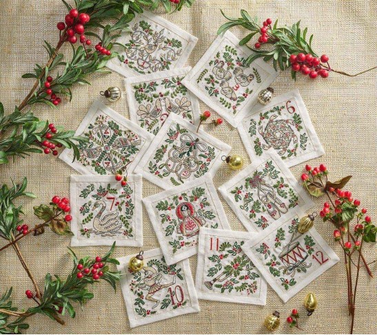 12 Days of Christmas Linen Cocktail Napkins, Set of 12 in a Gift Box