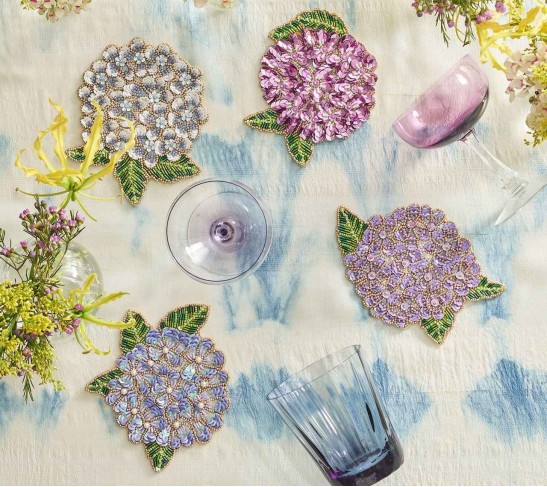 Hydrangea Drink Coasters in Multi, Set of 4 in a Gift Bag
