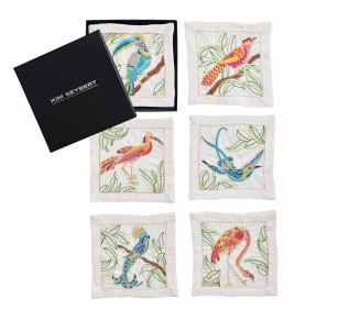 Birds of Paradise Cocktail Napkins in White & Multi, Set of 6 in a Gift Box