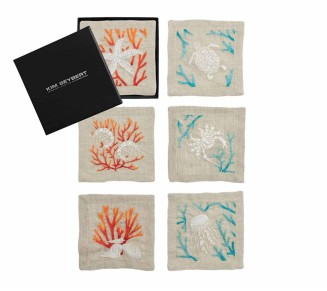 Cozumel Cocktail Napkins in Natural & Multi, Set of 6 in a Gift Box