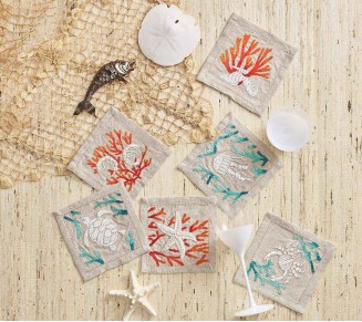 Cozumel Cocktail Napkins in Natural & Multi, Set of 6 in a Gift Box