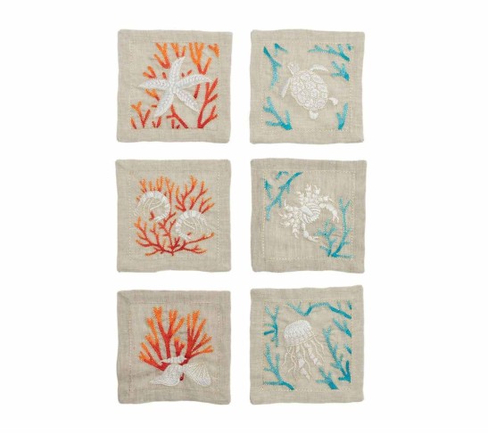 Cozumel Cocktail Napkins in Natural & Multi, Set of 6 in a Gift Box
