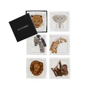 Out of Africa Cocktail Napkins in White & Multi, Set of 6 in a Gift Box