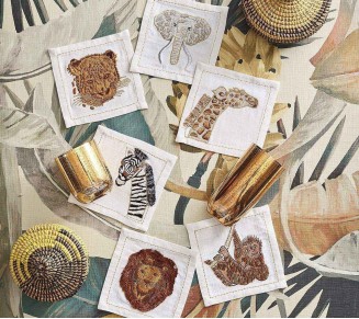 Out of Africa Cocktail Napkins in White & Multi, Set of 6 in a Gift Box