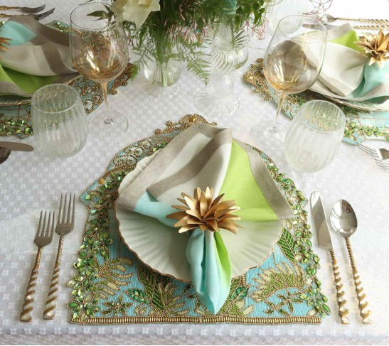 Dip Dye Napkin in Blue & Green, Set of 4