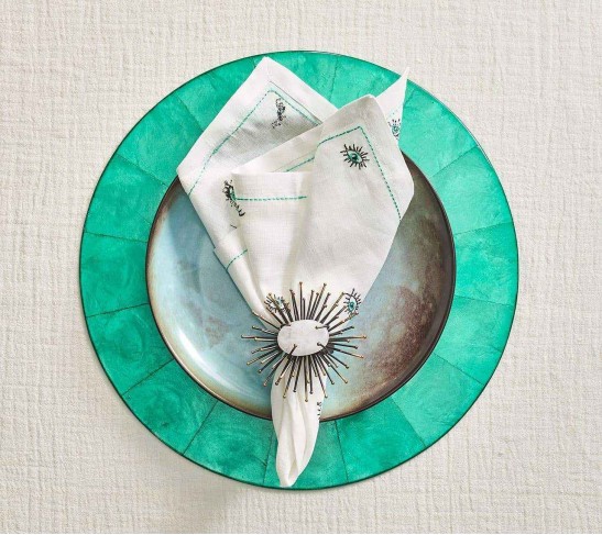 Bohemia Napkin in White & Seafoam, Set of 4