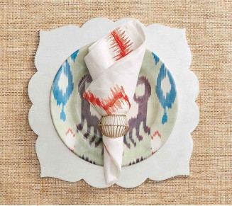 Brushstroke Napkin in Orange & White, Set of 4