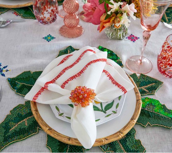 Brushstroke Napkin in Orange & White, Set of 4