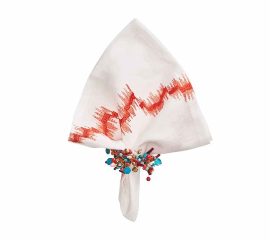 Brushstroke Napkin in Orange & White, Set of 4