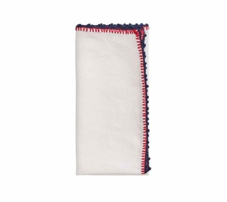 Knotted Edge Napkin in White, Navy & Red, Set of 4