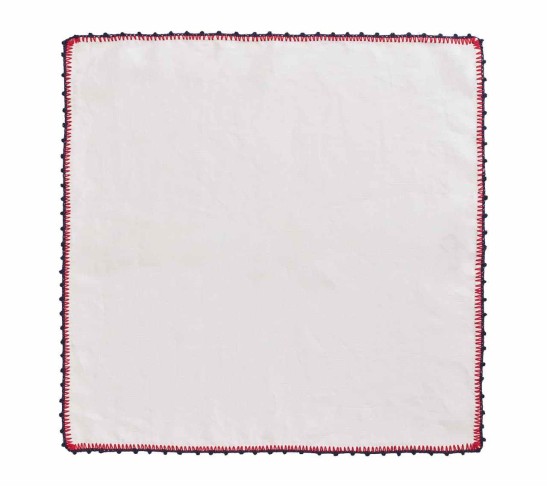 Knotted Edge Napkin in White, Navy & Red, Set of 4