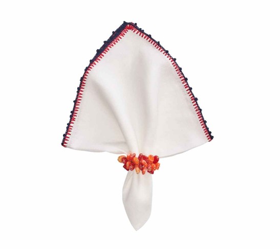 Knotted Edge Napkin in White, Navy & Red, Set of 4