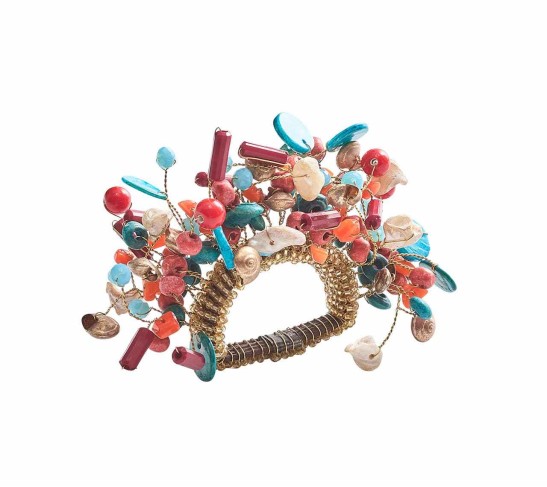 Cozumel Napkin Ring in Coral & Turquoise, Set of 4