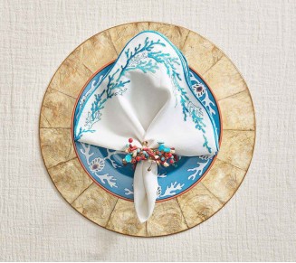Cozumel Napkin Ring in Coral & Turquoise, Set of 4