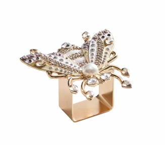 Glam Fly Napkin Ring in Ivory, Gold & Silver Set of 4 in a Gift Box